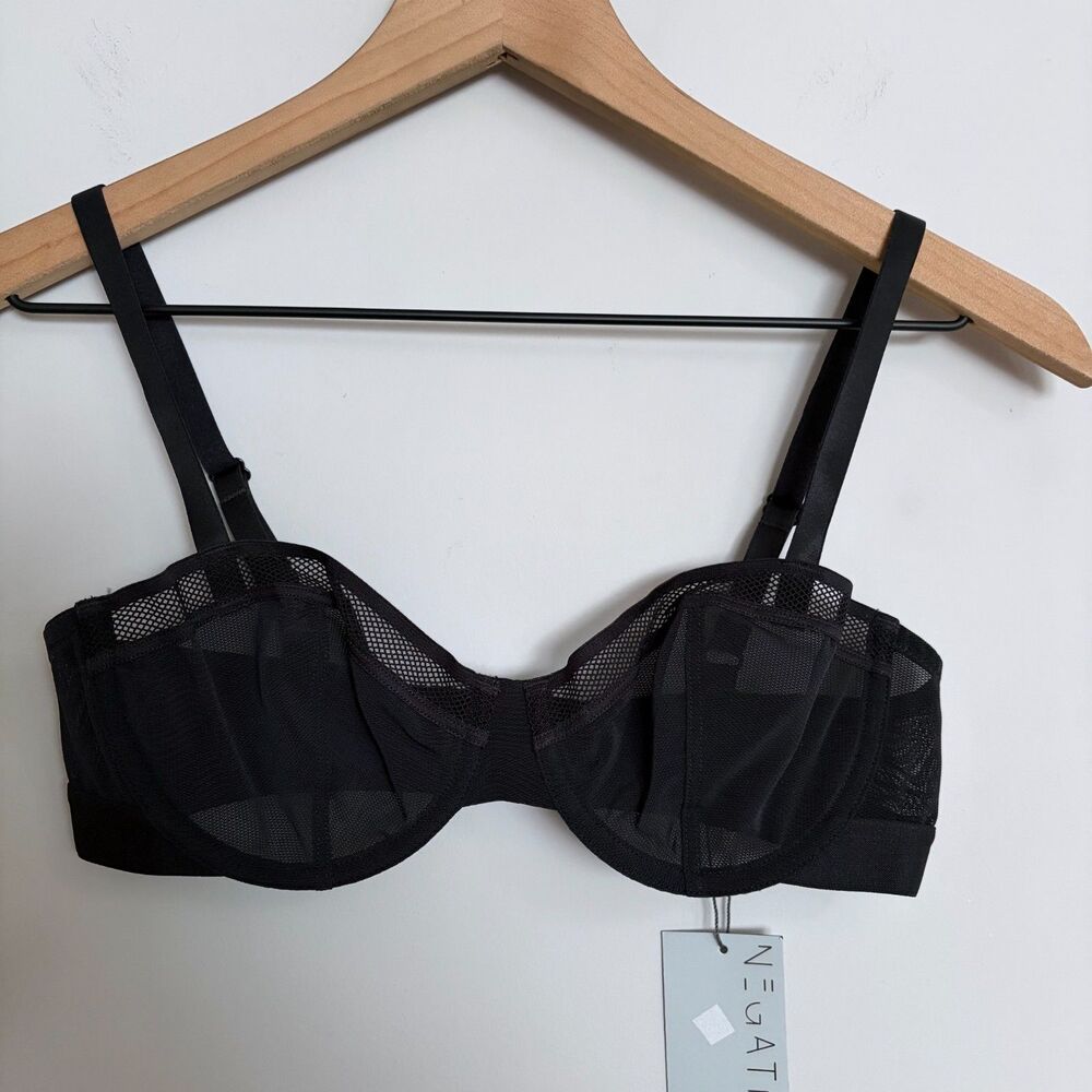 Negative Sieve Balconette Bra Black Sheer Underwire Mesh 34B NWT